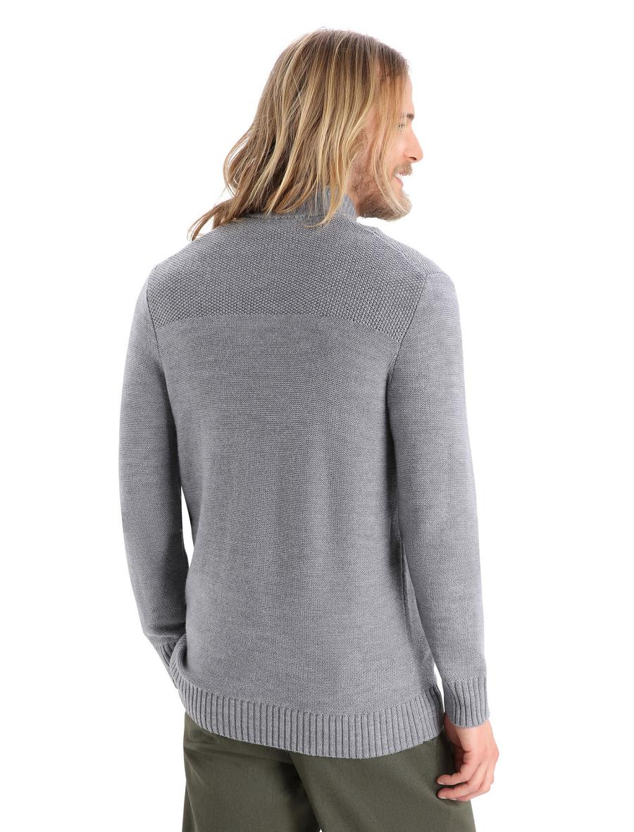 Men's Icebreaker Merino Waypoint Long Sleeve Half Zip Top Hoodie Gritstone Heather | CA 1695AHKP